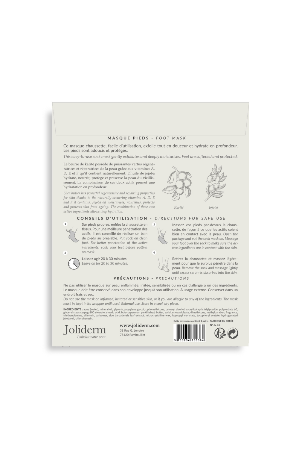 Masque pieds hydratant Joliderm