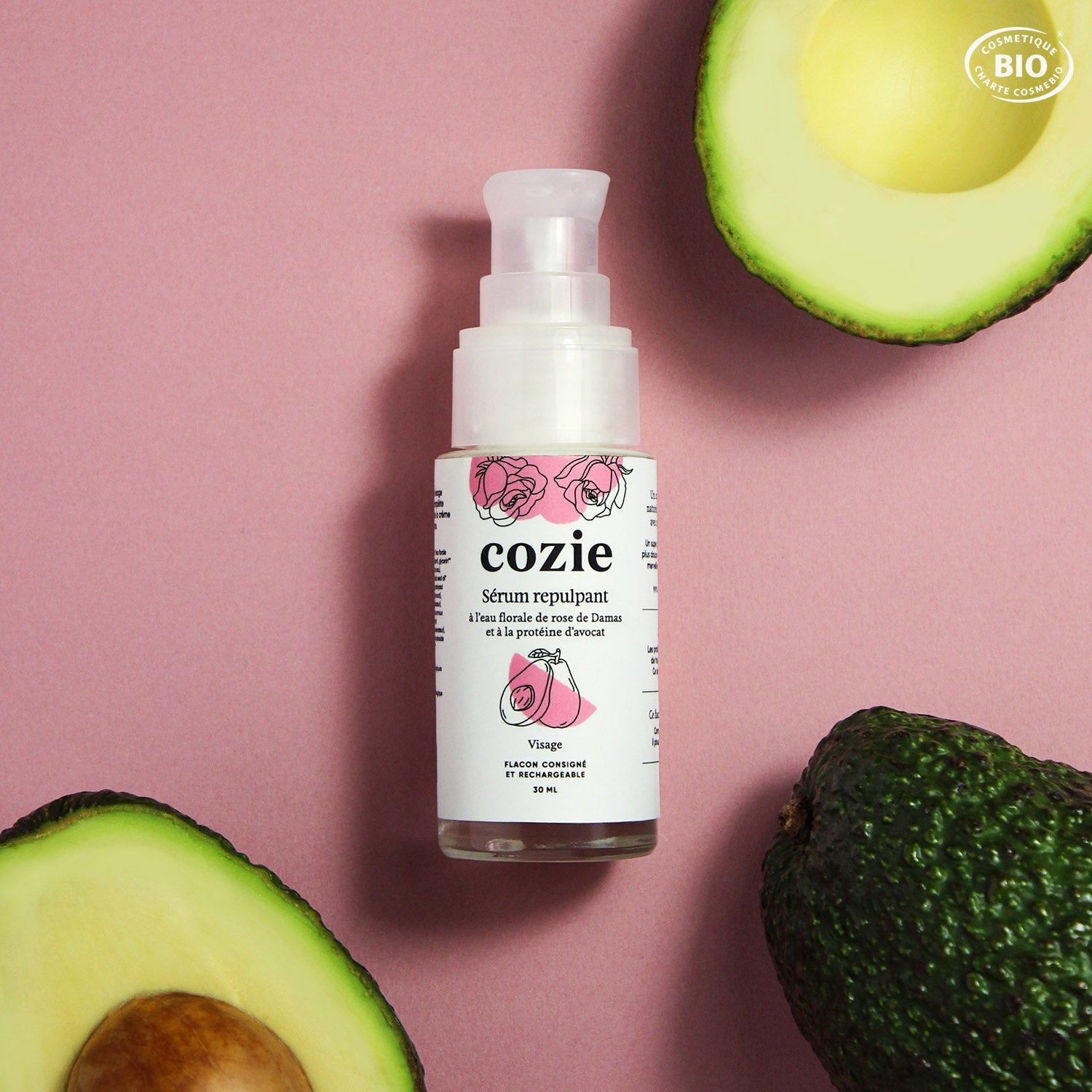 Sérum repulpant à l’eau florale de rose et à la protéine d’avocat