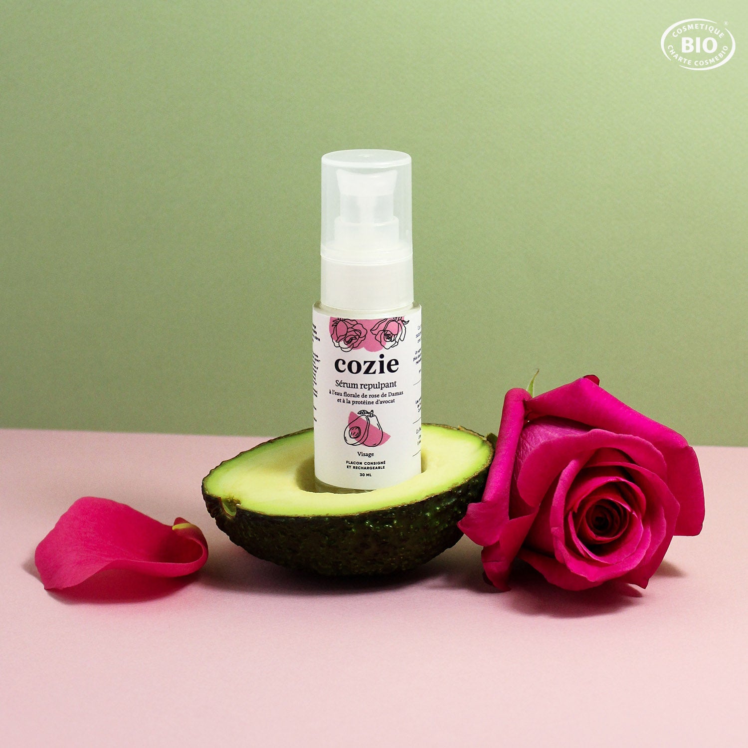 Sérum repulpant à l’eau florale de rose et à la protéine d’avocat