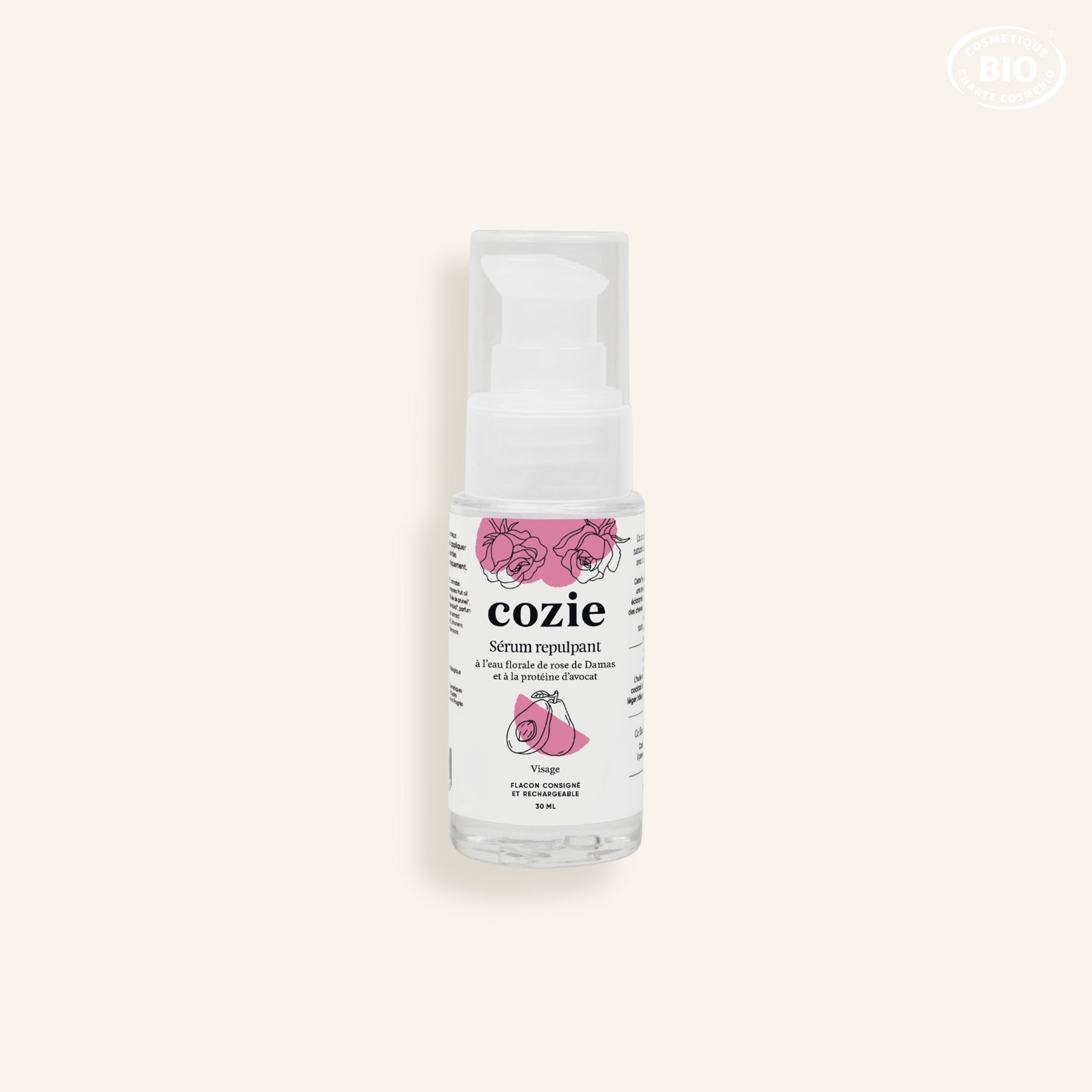 Sérum repulpant à l’eau florale de rose et à la protéine d’avocat