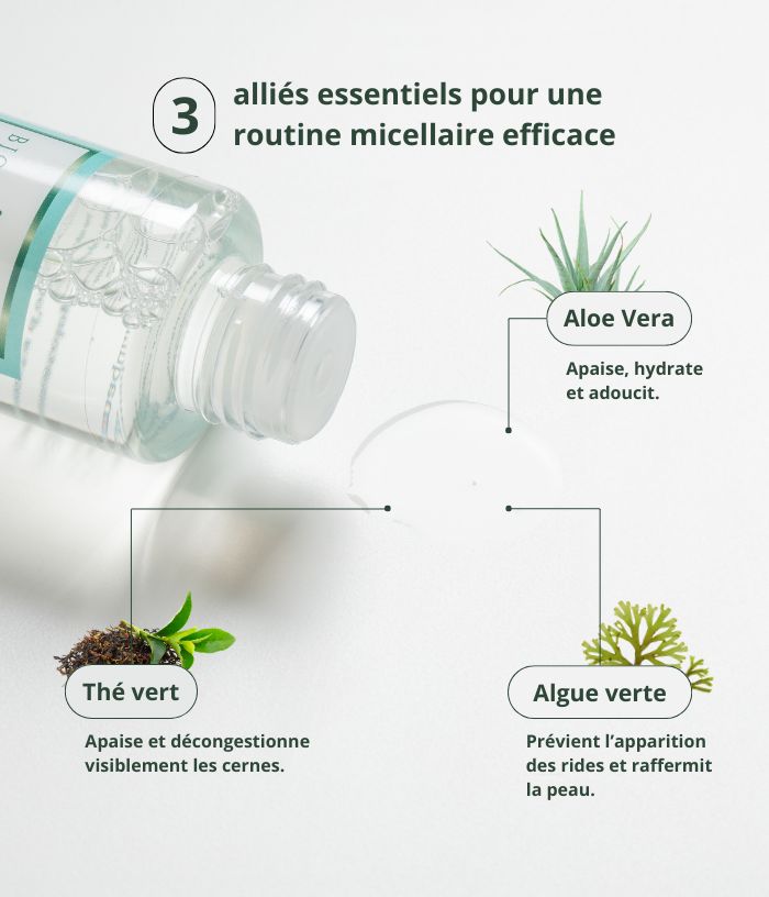 Eau micellaire démaquillante à l’aloe véra