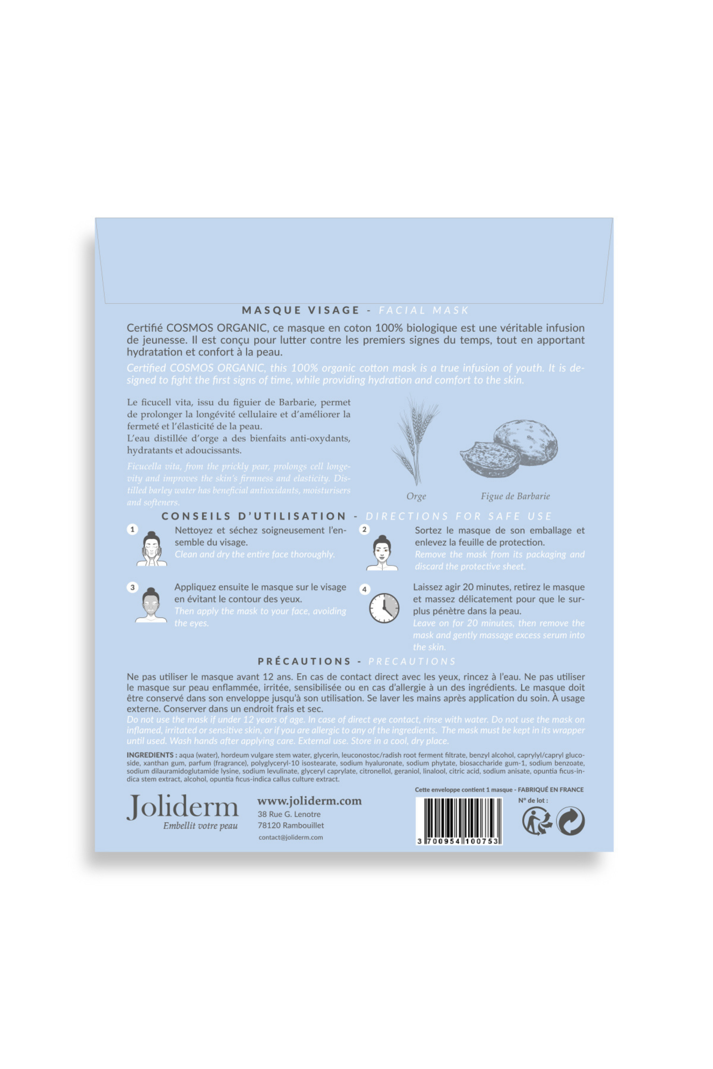 Masque en tissu hydratant visage Joliderm