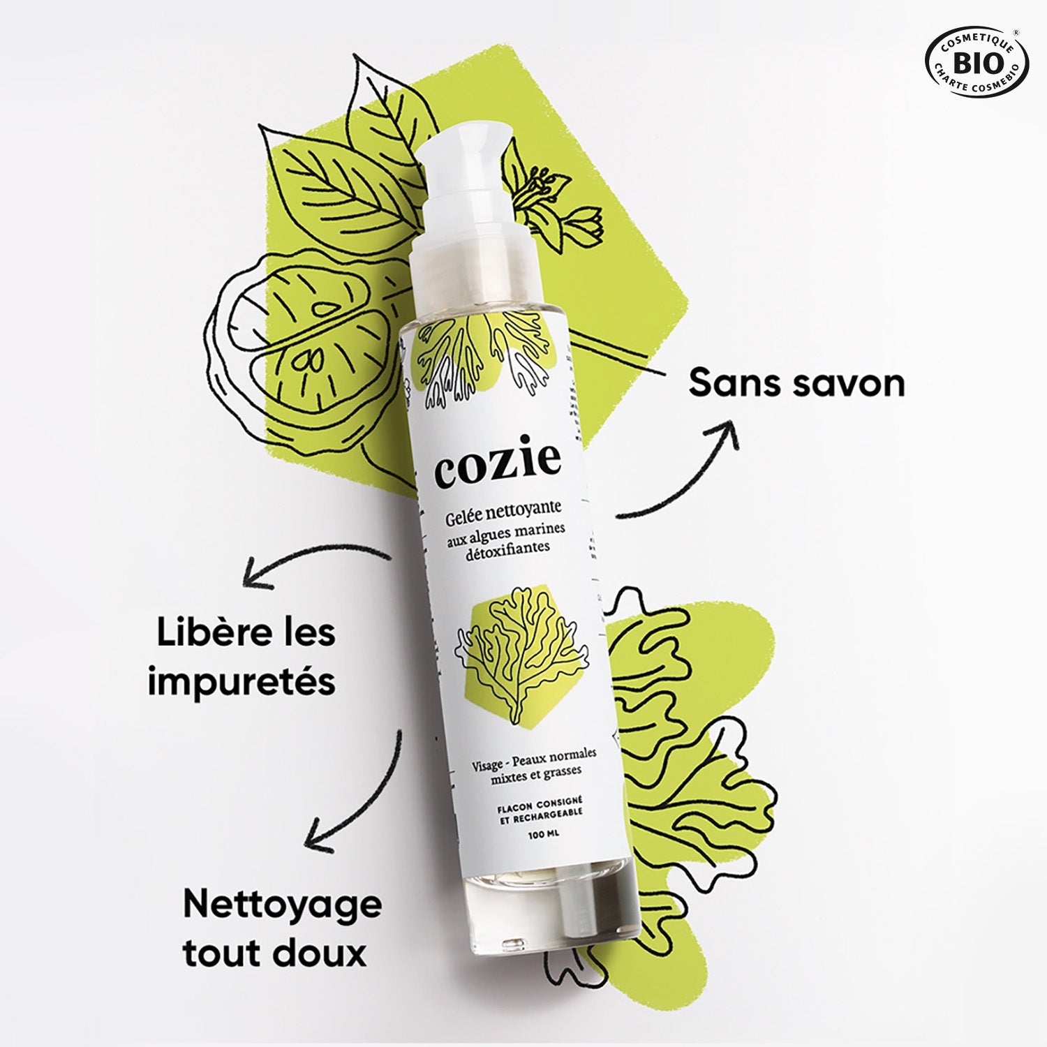 Gelée nettoyante visage aux algues marines