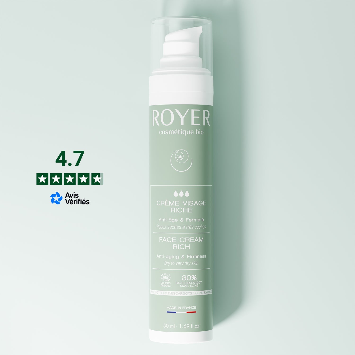 Crème visage riche bio et nourrissante à la bave d'escargot