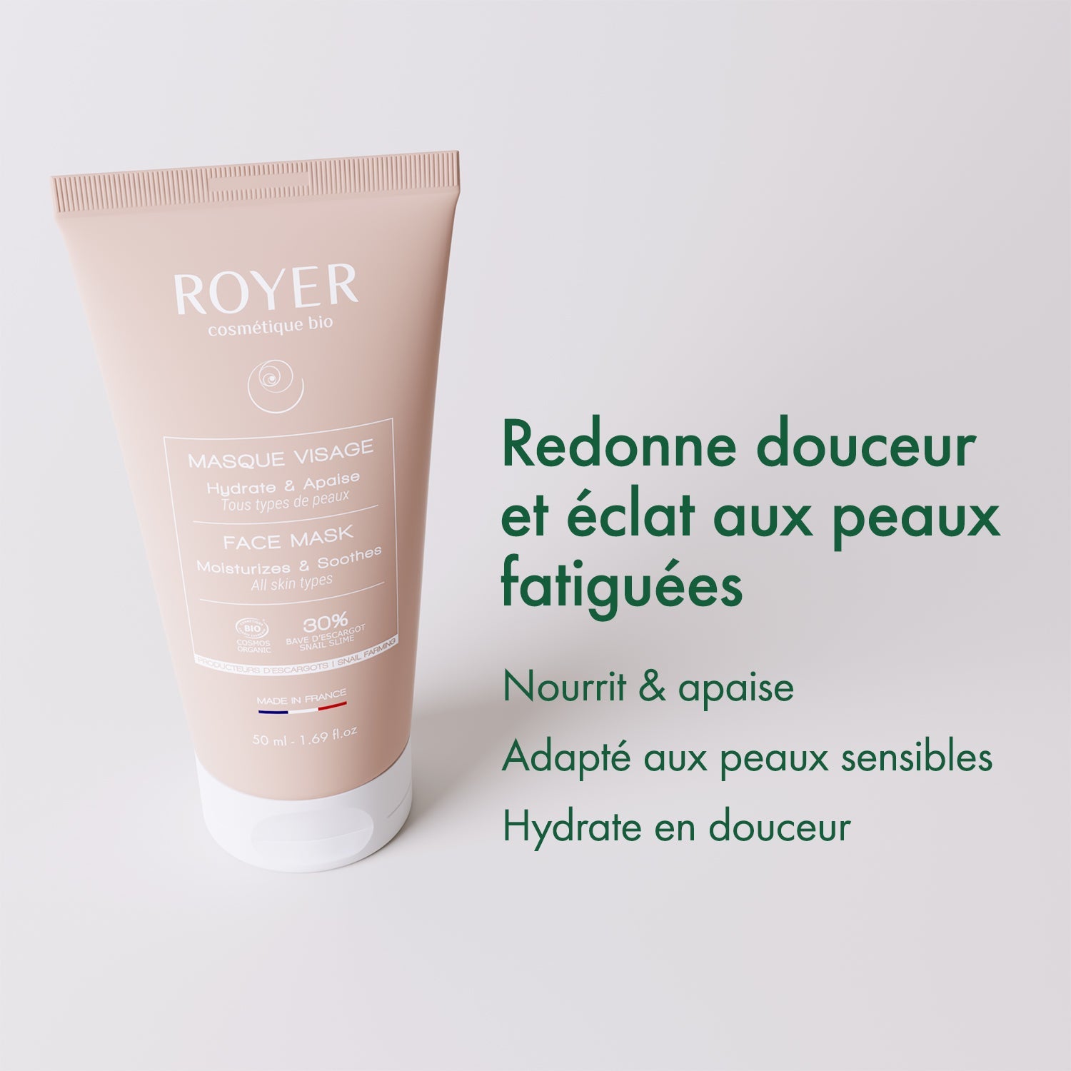 Masque visage bio à la bave d'escargot