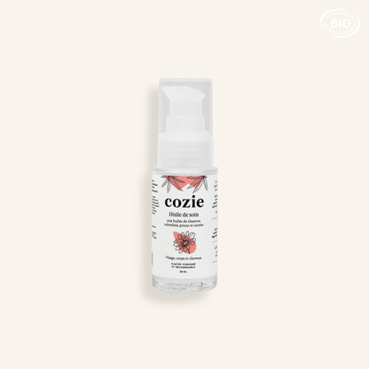 Huile de soin aux huiles de chanvre, calendula, prune et carotte
